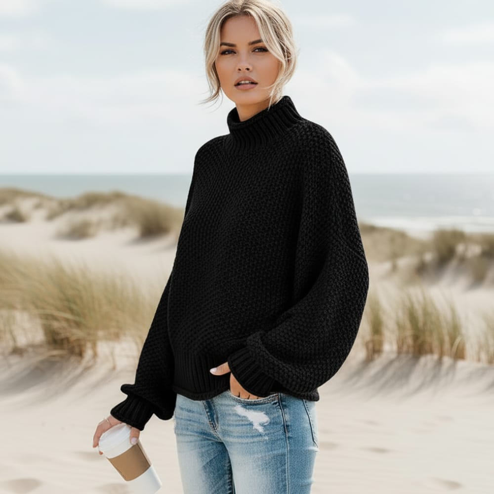 Boho Beach Hut Turtleneck Knit Loose Pullover Fashion Sweater