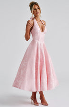 Kimberly Women's Halter Midi Wedding Guest Dress