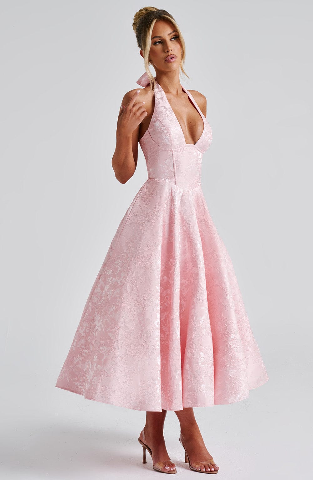 Kimberly Women's Halter Midi Wedding Guest Dress