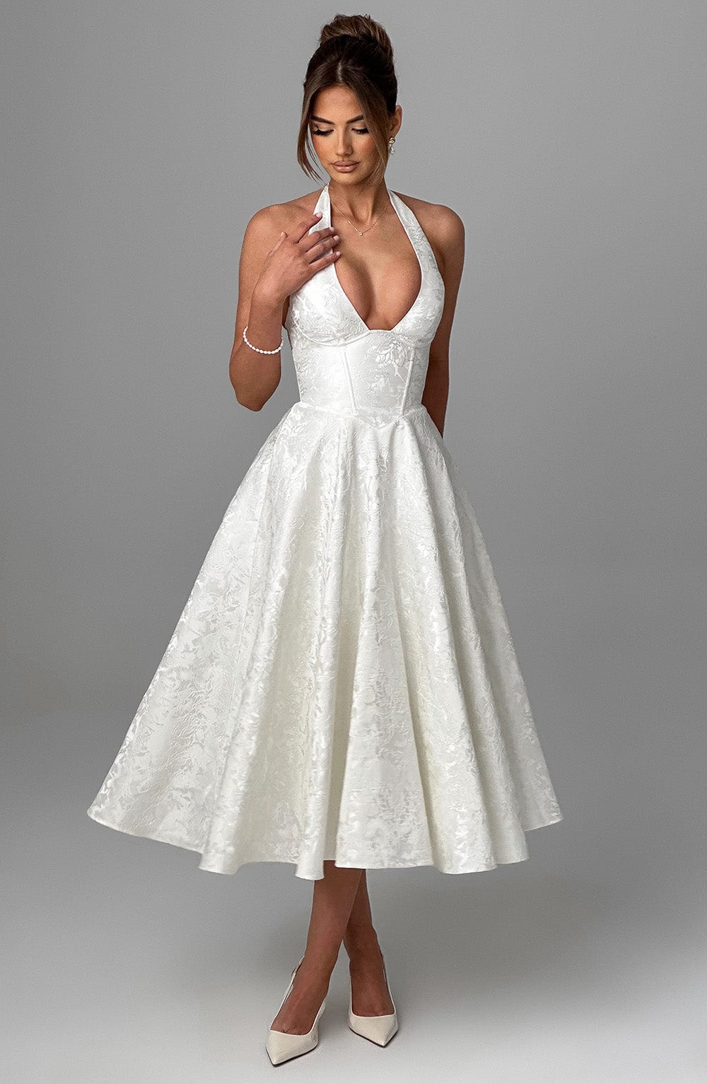 Kimberly Women's Halter Midi Wedding Guest Dress