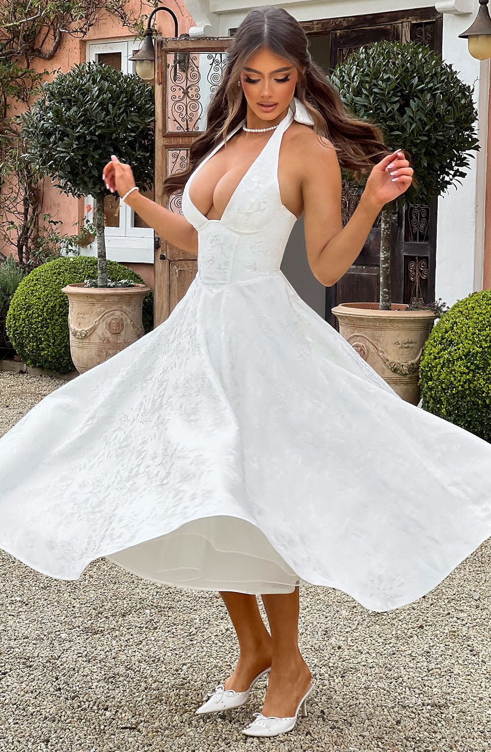 Kimberly Women's Halter Midi Wedding Guest Dress