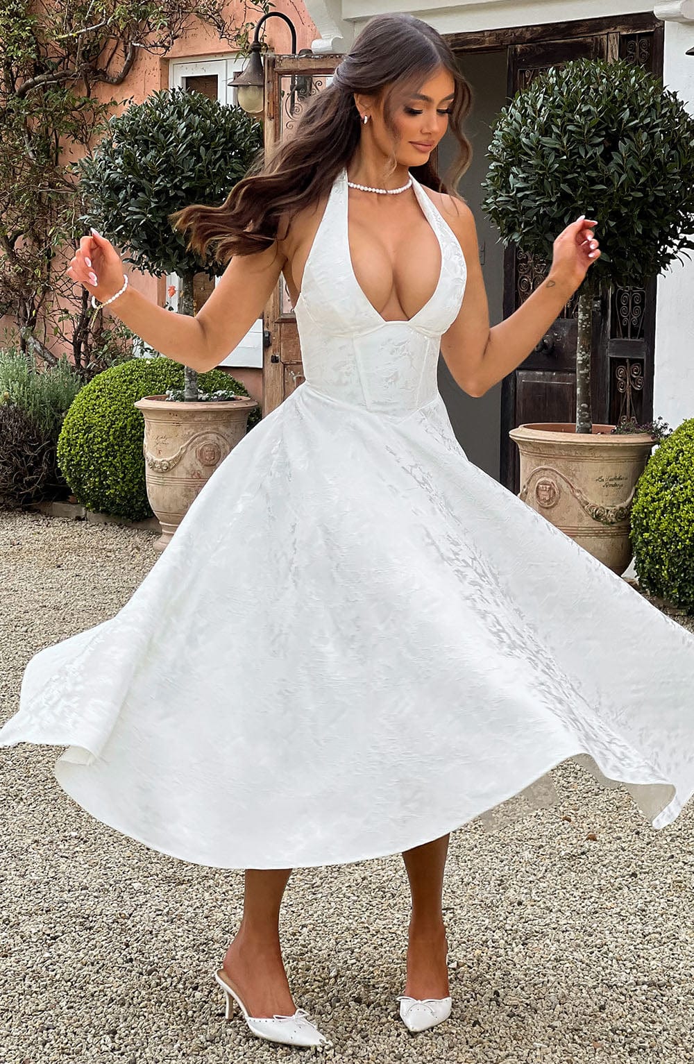 Kimberly Women's Halter Midi Wedding Guest Dress