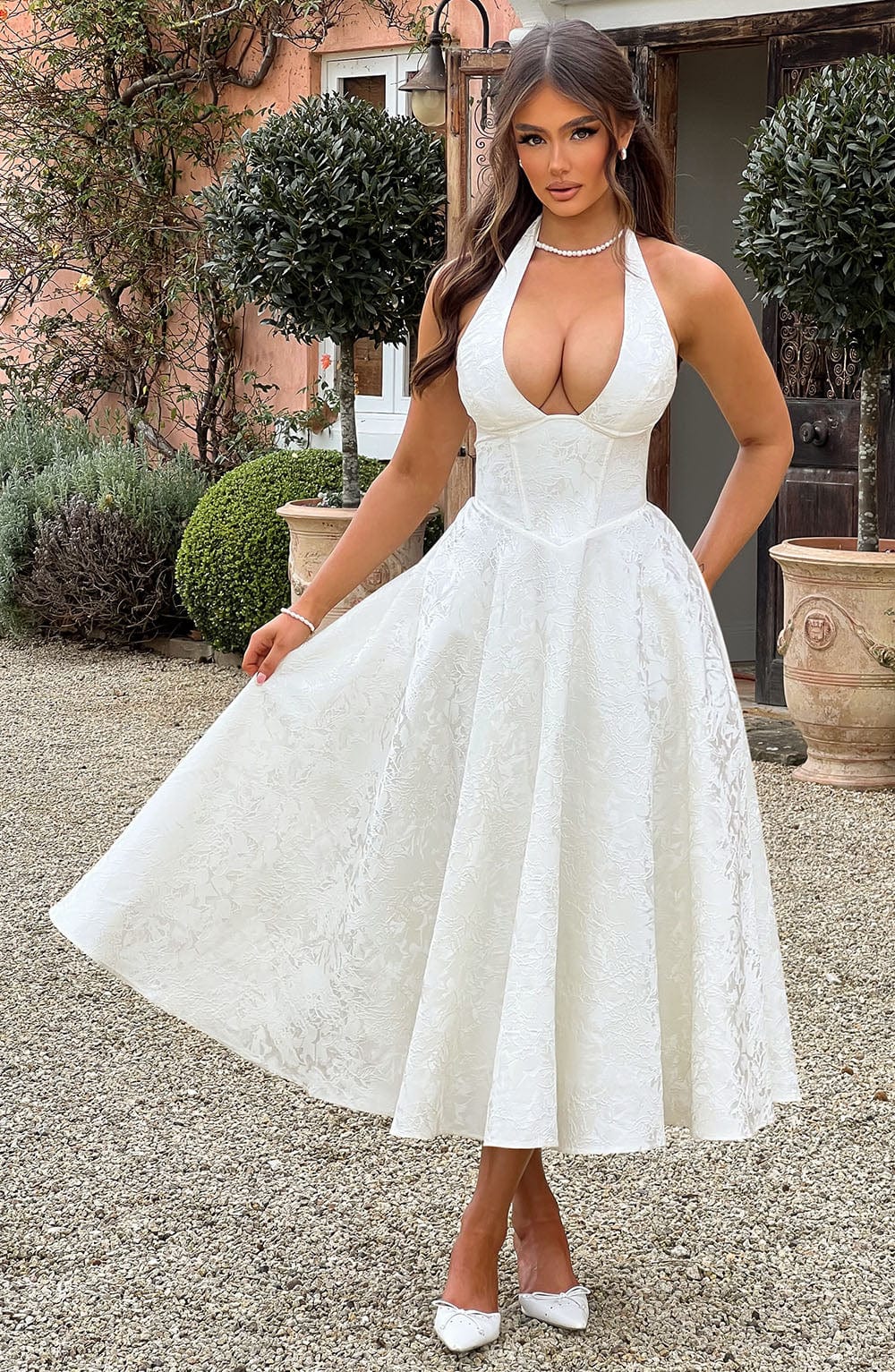 Kimberly Women's Halter Midi Wedding Guest Dress