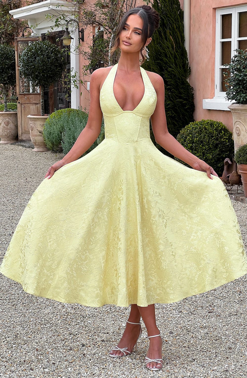 Kimberly Women's Halter Midi Wedding Guest Dress