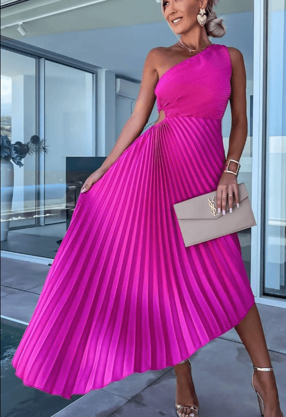 Charlotte Women’s One-Shoulder Pleated Maxi Wedding Guest Dress