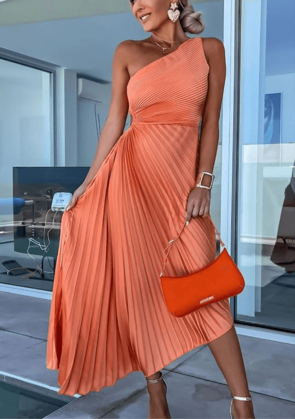 Charlotte Women’s One-Shoulder Pleated Maxi Wedding Guest Dress