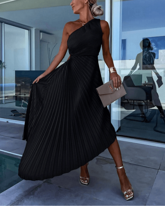 Charlotte Women’s One-Shoulder Pleated Maxi Wedding Guest Dress