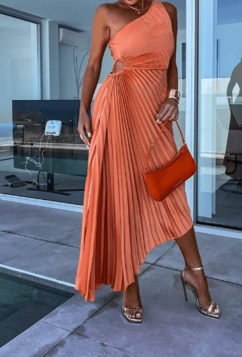 Charlotte Women’s One-Shoulder Pleated Maxi Wedding Guest Dress