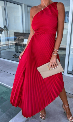 Charlotte Women’s One-Shoulder Pleated Maxi Wedding Guest Dress