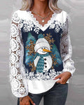 Inga Snowman Print Lace Blouse Women's