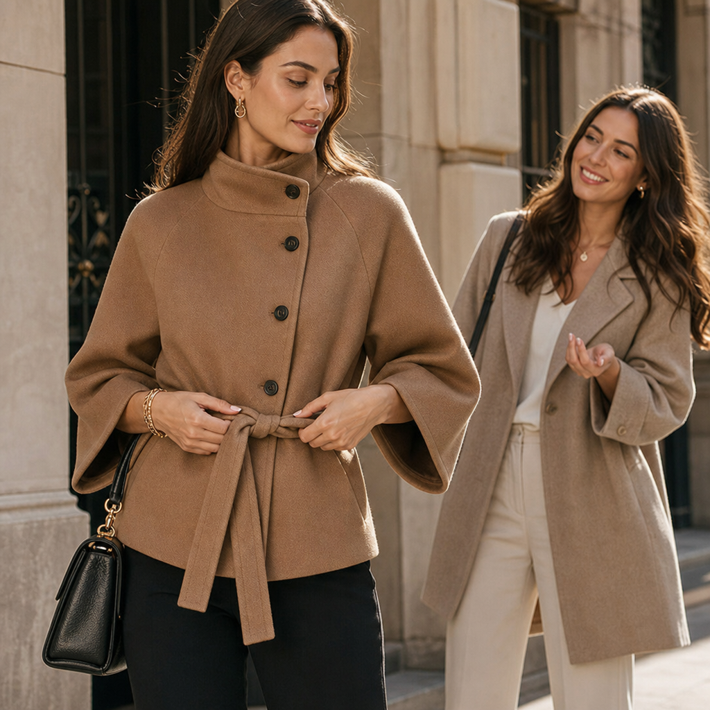 Velora Asymmetrical Belted High-Neck Jacket Women's
