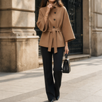 Velora Asymmetrical Belted High-Neck Jacket Women's