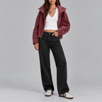 Oversized Cropped Zip Up Bomber Jacket Women's