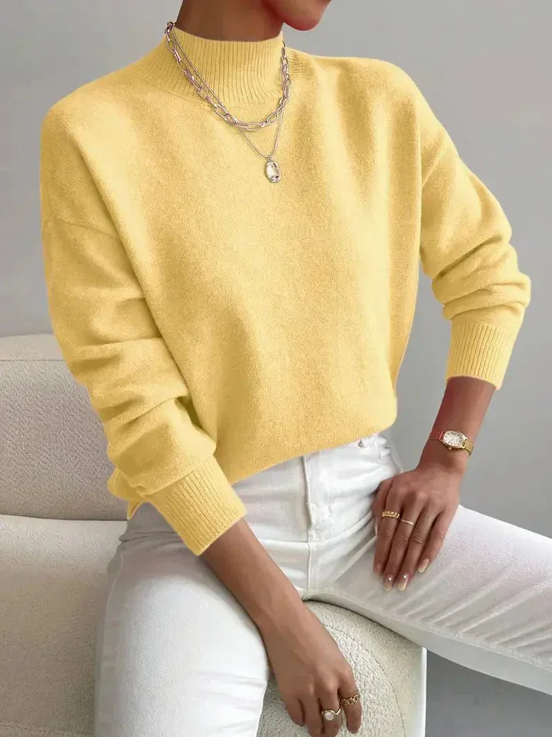 Kate and Wendy Women's Casual Knit Turtleneck Sweater Ribbed Trim
