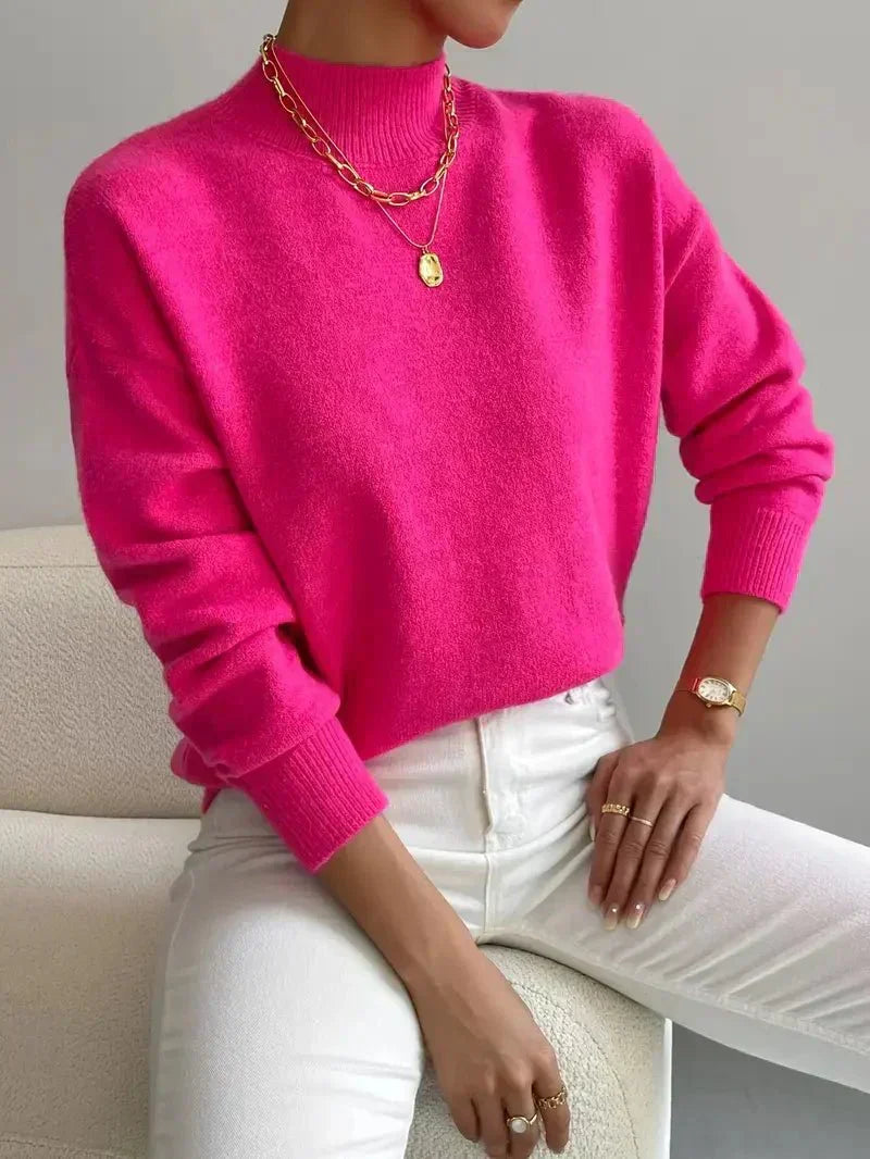 Kate and Wendy Women's Casual Knit Turtleneck Sweater Ribbed Trim